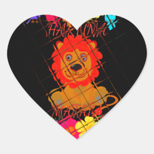 Adorable Baby Lion Art Design Motif Heart Sticker