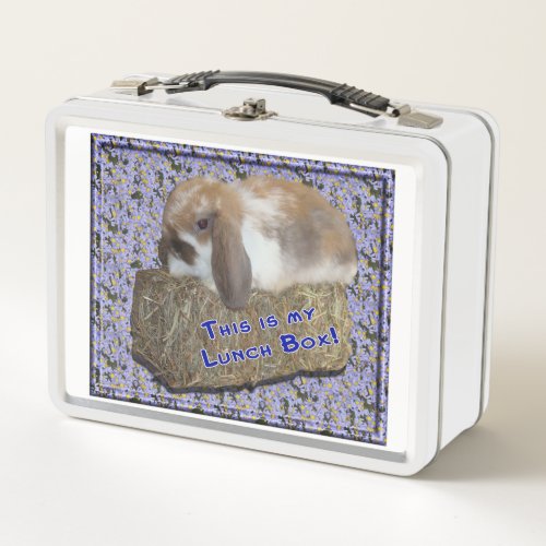 Adorable Baby Lop Bunny on Hay Bale Metal Lunch Box