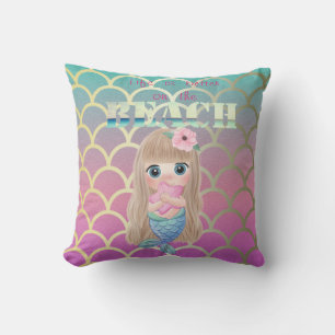Adorable Baby Mermaid OnMermaid Tail Scales Throw Pillow