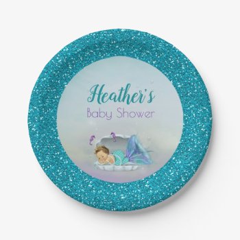 Adorable Baby Mermaid Party Paper Plates 130 Light by PartyStoreGalore at Zazzle
