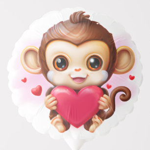 Adorable Baby Monkey Holding a Red Heart Balloon