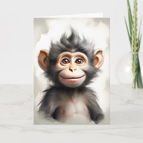 Adorable Baby Monkey Portrait Blank Greeting  Card