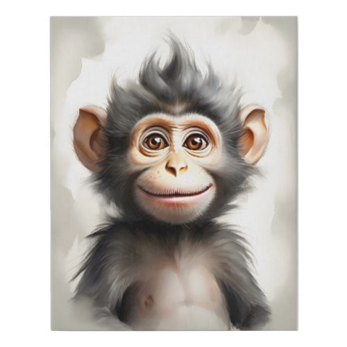 Adorable Baby Monkey Portrait Nursery  Faux Canvas Print