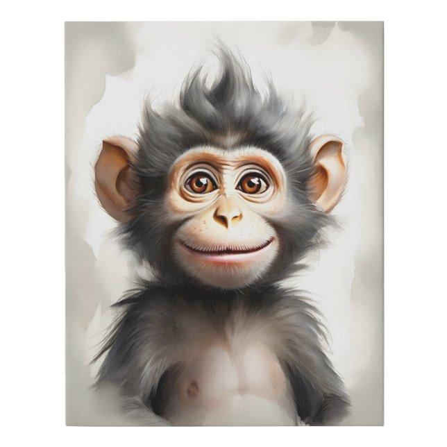 Adorable Baby Monkey Portrait Nursery  Faux Canvas Print (Front)
