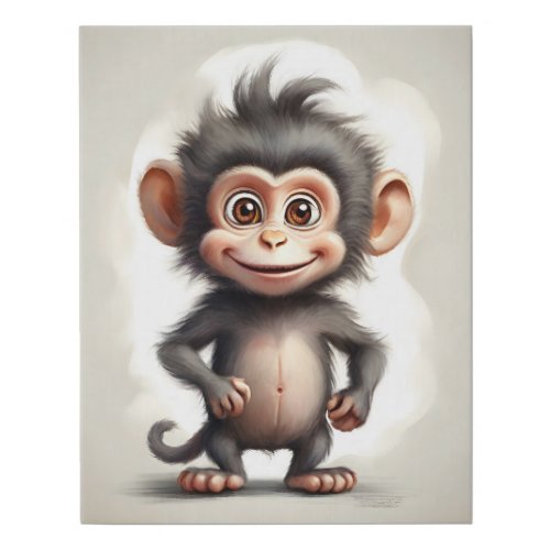 Adorable Baby Monkey Portrait Nursery  Faux Canvas Print