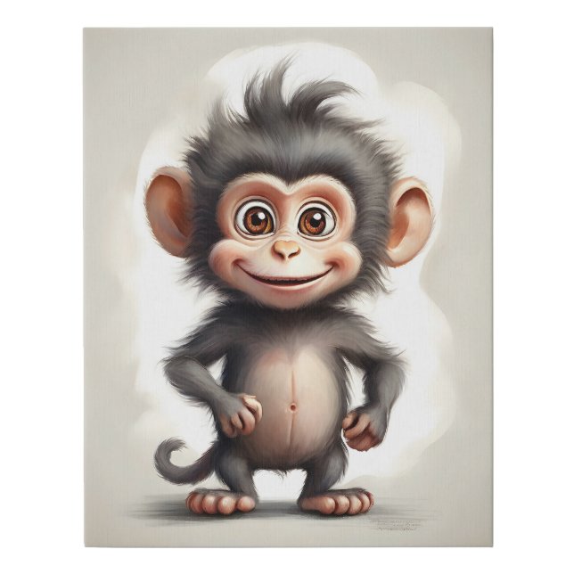 Adorable Baby Monkey Portrait Nursery  Faux Canvas Print (Front)