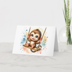 Adorable Baby Monkey Watercolor All Occasions Card