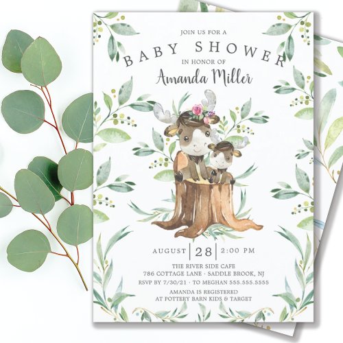 Adorable Baby Moose and Mom Baby Shower  Invitation