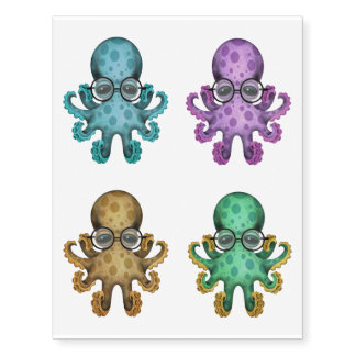Adorable Baby Octopus Wearing Glasses Collection Temporary Tattoos