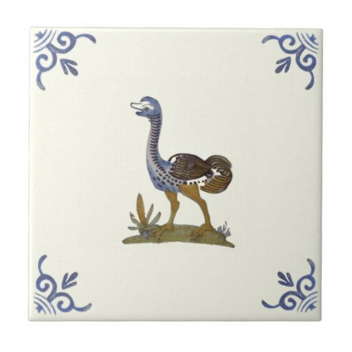 Adorable Baby Ostrich Bird Repro Antique Delft Ceramic Tile