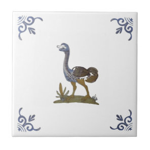 Adorable Baby Ostrich Delft Repro on White Tile