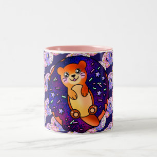 Adorable Baby Otter on Galaxy Donut Two-Tone Coffee Mug