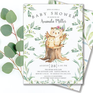 Adorable Baby Owl and Mom Baby Shower Invitation