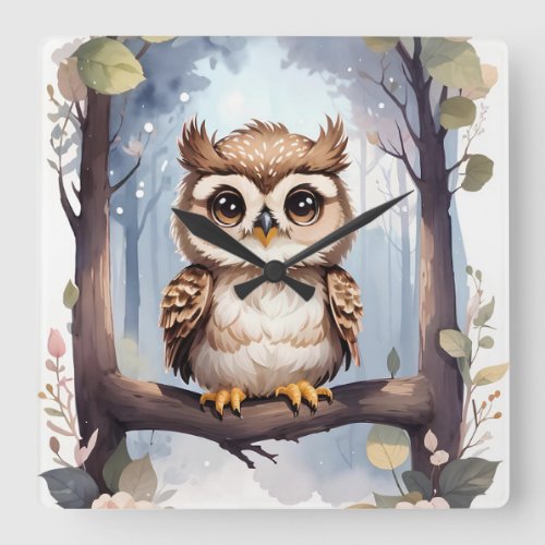 Adorable Baby Owl Square Wall Clock
