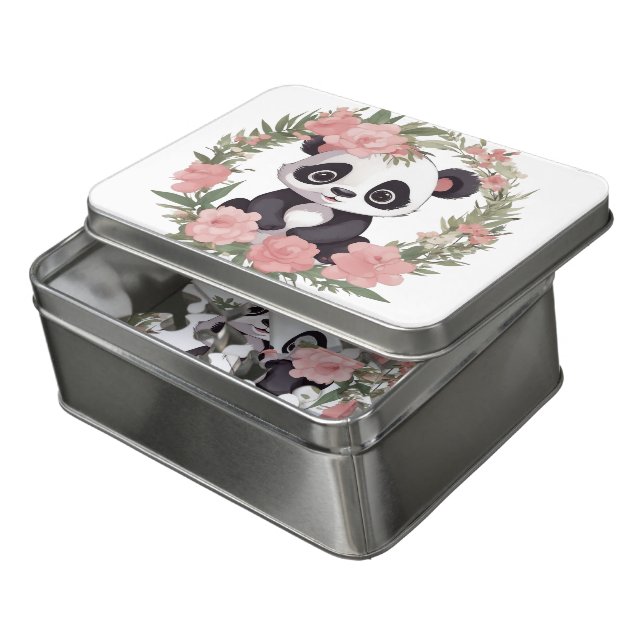 Adorable Baby Panda Bear with Flowers Jigsaw Puzzle (Lid Open)