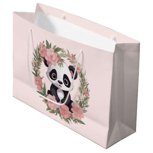 Adorable Baby Panda Bear with Flowers Large Gift Bag