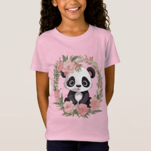 Adorable Baby Panda Bear with Flowers T-Shirt