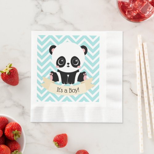 Adorable Baby Panda Blue Baby Shower Napkins