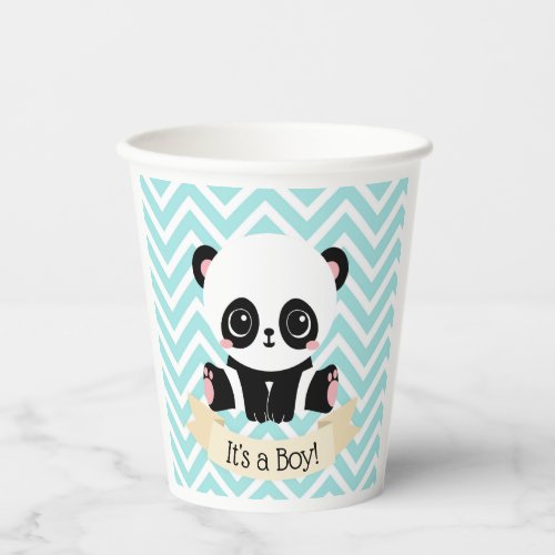 Adorable Baby Panda Blue Baby Shower Paper Cups