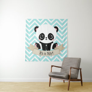 Adorable Baby Panda Blue Baby Shower Tapestry