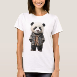 Adorable Baby Panda in Cozy Hand-Knitted Cardigan T-Shirt