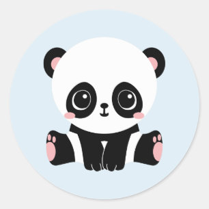 Adorable Baby Panda On Blue Stickers (6 Stickers)