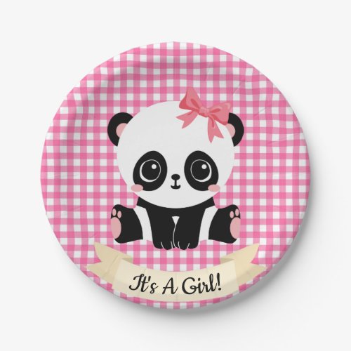 Adorable Baby Panda Pink Baby Shower Paper Plates