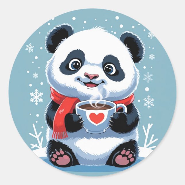 adorable baby panda with a bright red scarf  classic round sticker (Front)