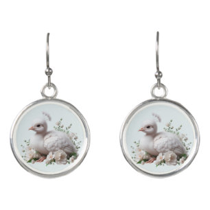 Adorable Baby Peacock &  Flowers: Nature's Delight Earrings