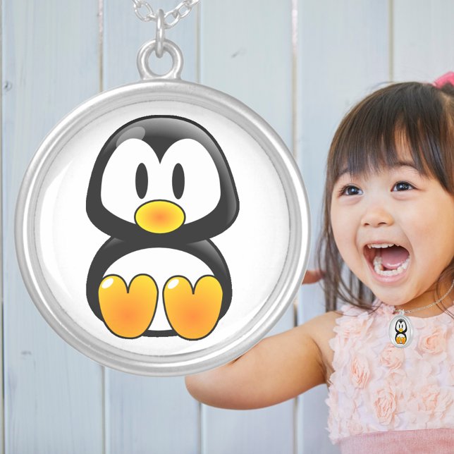 Adorable Baby Penguin Cartoon Cute Animal Silver Plated Necklace (Adorable Baby Penguin Cartoon Cute Animal Silver Plated Necklace)