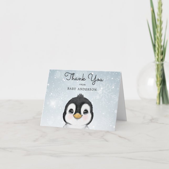 Adorable Baby Penguin Winter Thank You Card (Front)