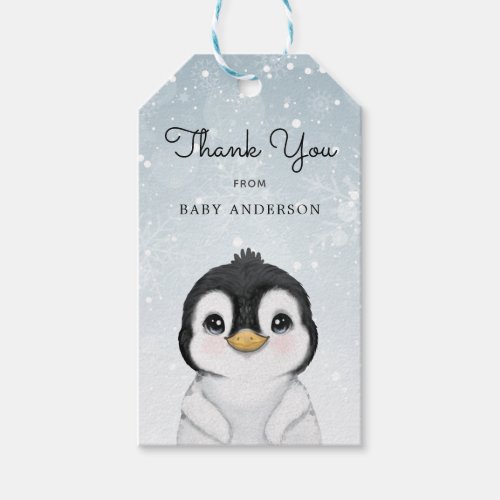 Adorable Baby Penguin Winter Thank You Gift Tags