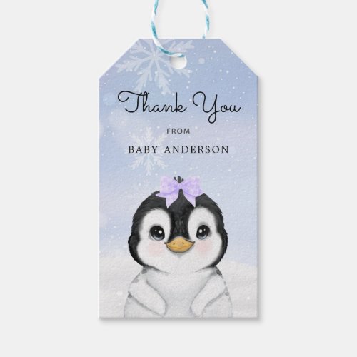 Adorable Baby Penguin Winter Thank You Gift Tags