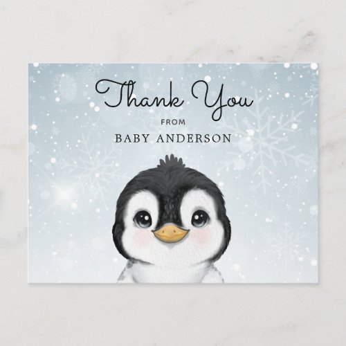 Adorable Baby Penguin Winter Thank You Postcard