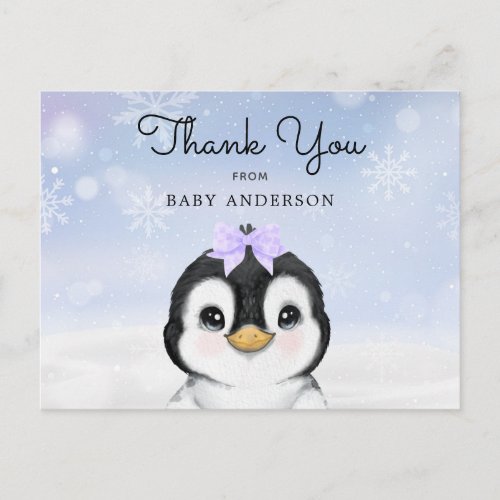 Adorable Baby Penguin Winter Thank You Postcard