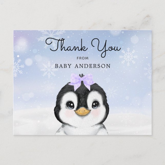 Adorable Baby Penguin Winter Thank You Postcard (Front)