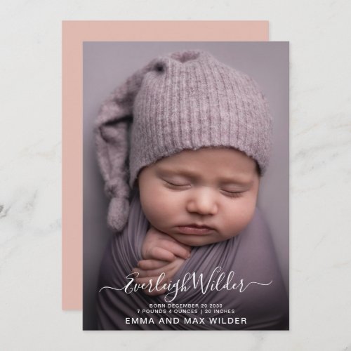 Adorable Baby Photo Script Overlay Birth  Announcement