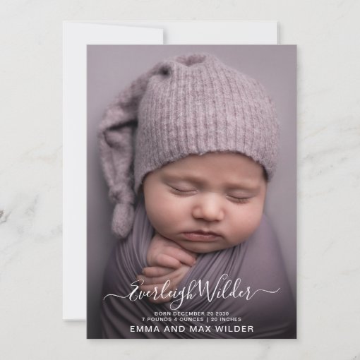 Adorable Baby Photo Script Overlay Birth Announcement Zazzle