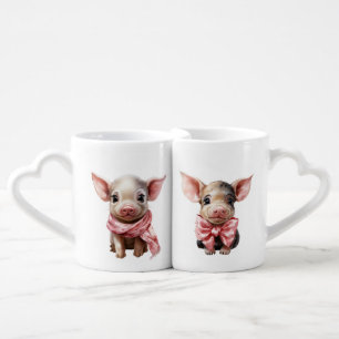 ADORABLE BABY PIGLETS WITH SCARVES COFFEE MUG SET