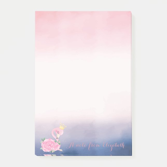 Adorable Baby Pink Flamingo Floral Post-it Notes (Front)