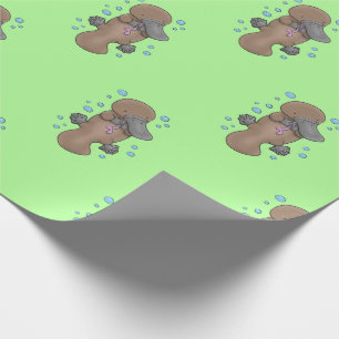 Adorable baby platypus bubble cartoon illustration wrapping paper