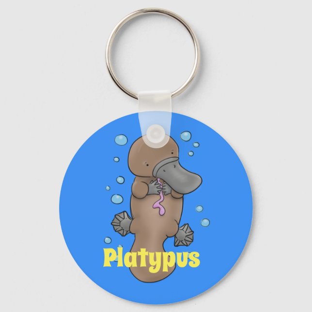 Adorable baby platypus illustration with bubbles keychain (Front)