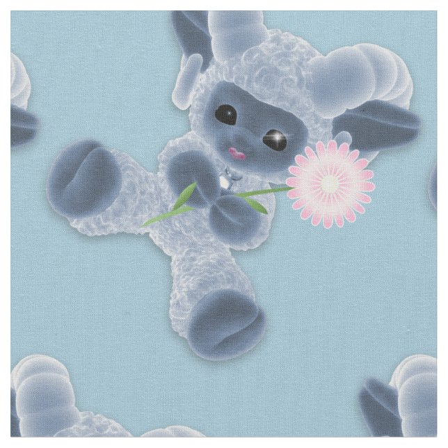 Adorable Baby Plush Toy Ram Country Blue Fabric (Close Up)