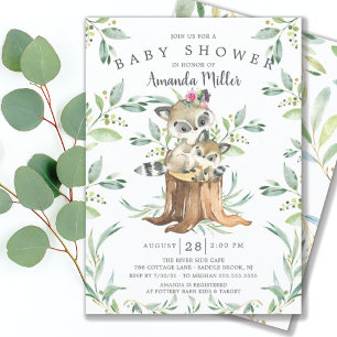 Adorable Baby Raccoon and Mom Woodland Baby Shower Invitation
