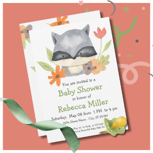 Adorable Baby Raccoon Baby Shower Invitation