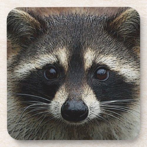 Adorable Baby Raccoon Face Mask Stare Coaster