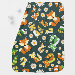 Adorable baby raccoons and flowers l Navy blue Blanket