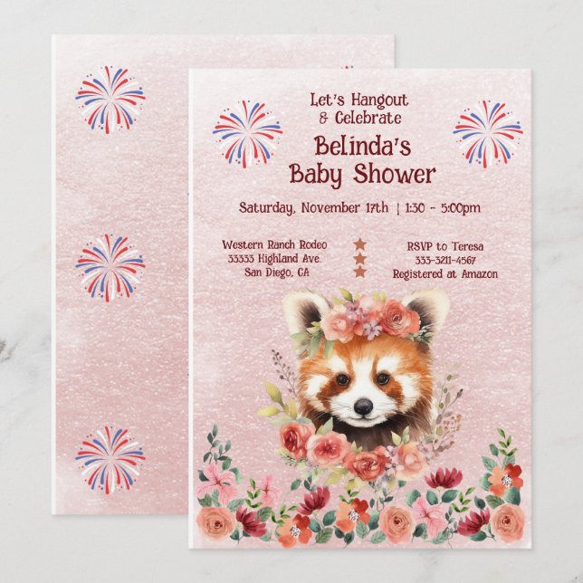 Adorable Baby Red Panda Bear Baby Shower Invitation (Front/Back)