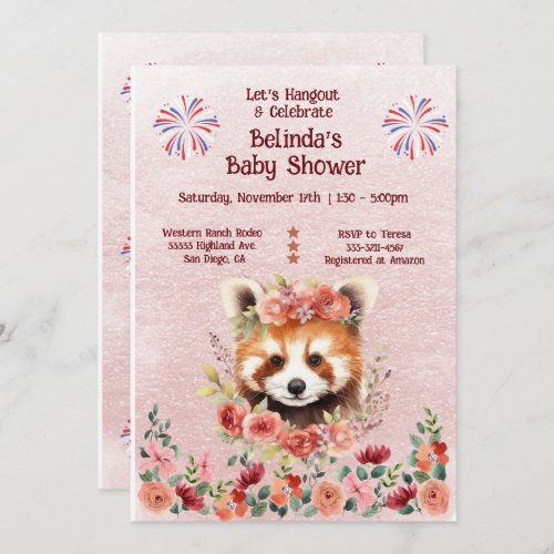 Adorable Baby Red Panda Bear Baby Shower Invitation