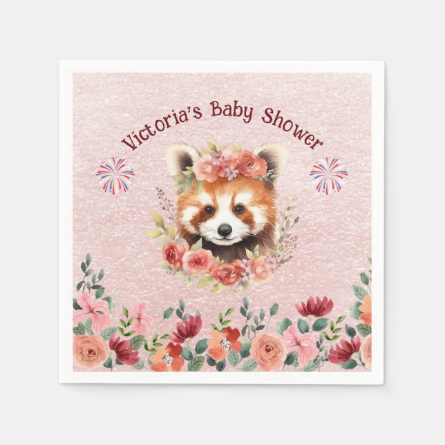 Adorable Baby Red Panda Bear Baby Shower Napkins (Front)